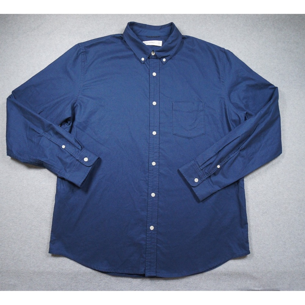 Hill City Shirt Mens Large Blue Button Up Long Sleeve Casual Stretch Adult